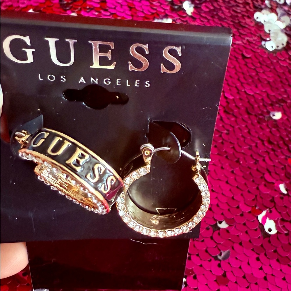 Guess Gold Crystal Hoop Earrings - New